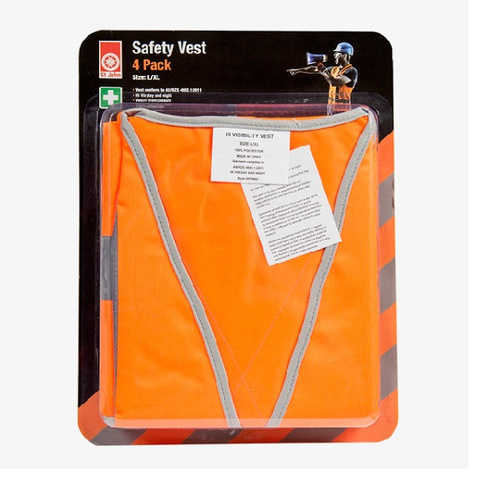 ST JOHN Safety Vest Orange L/XL 4 Pack High Visibility Emergency Safety #331321
