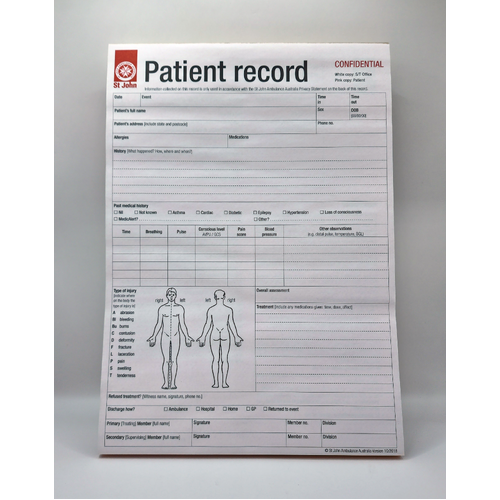 ST JOHN Patient Record A4 Forms 25 Pack (1 Book)Medical First Aid Records #3530