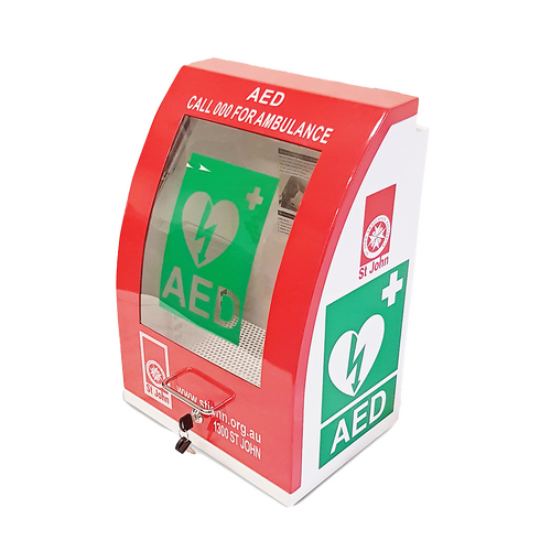 ST JOHN Defibrillator Cabinet Outdoor Curved Red with Alarm #353827