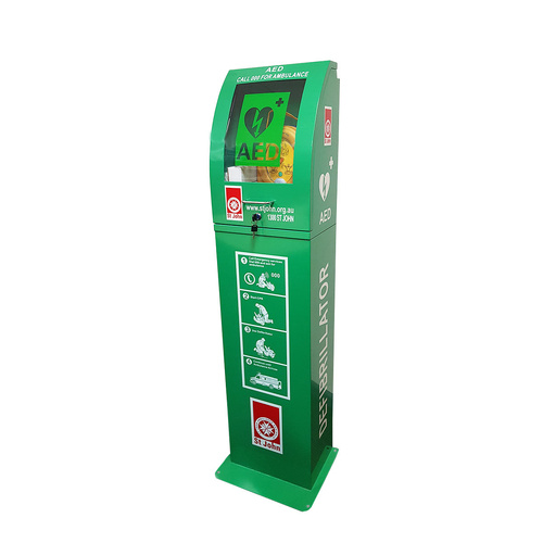 ST JOHN Defibrillator Cabinet Curved Green with Floor Stand #353864