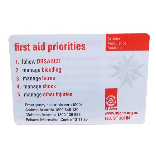 ST JOHN DRSABCD Action Plan PlaSTic Wallet Card FirST Aid Emergency Guide#379001