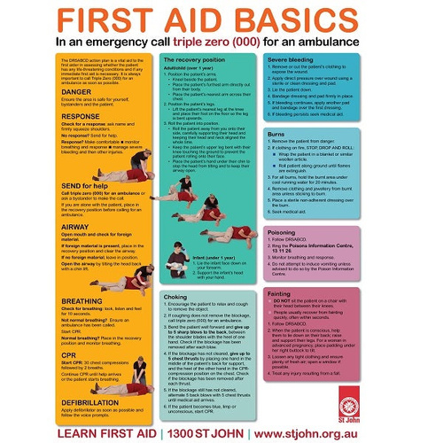 ST JOHN First Aid Basics A2 Poster Emergency Medical Safety Information #388804