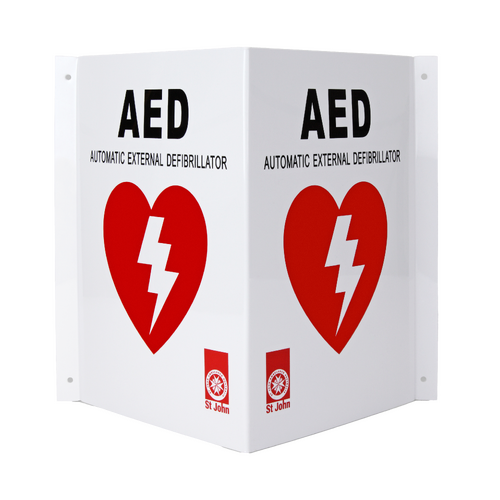ST JOHN First Aid AED Signage 90 Degree Emergency Safety Sign #434860