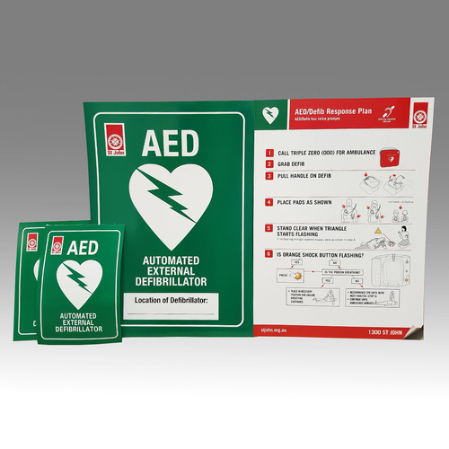 ST JOHN HS1 Signage Pack AED Emergency Defibrillator Safety Signage #434871