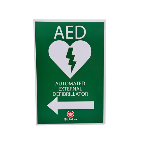 ST JOHN AED High-Vis Signage Left Arrow Emergency Defibrillator Sign #434876