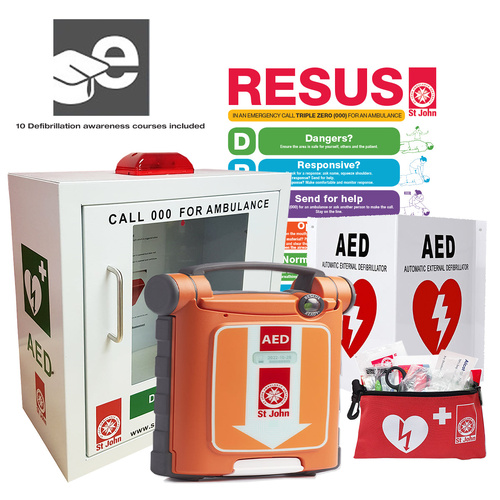 ST JOHN G5 FA Saver Defibrillator with Cabinet AED Bundle #888G5CAB