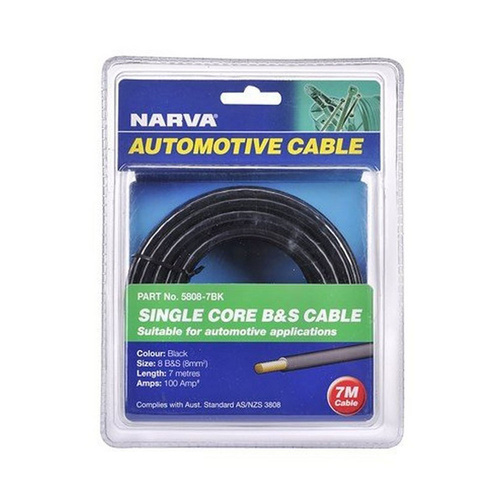 NARVA Battery Cable 8 B&s 100A 7 Meter Roll - Black #5808-7BK
