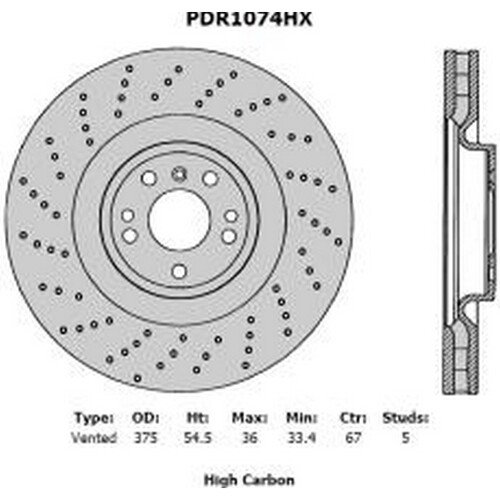 PROTEX Brake Disc Ultra Perf Rotor - Front For Mercedes Amg GLE43 PDR1074HX