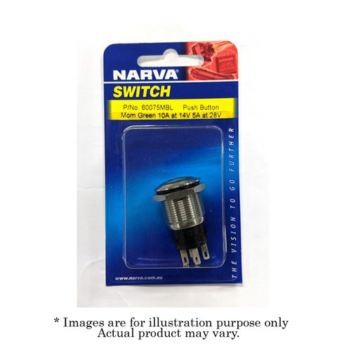 New NARVA Green LED illumination 19mm Momentary Push Button Switch 60075MBL