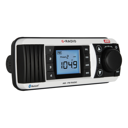 New GME Marine Stereo AM FM IP67 with Bluetooth White GR300BTW