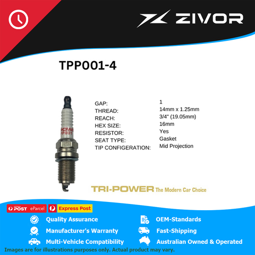 New TRI-POWER OE Technology Premium Platinum Spark Plug 4 Pack #TPP001-4