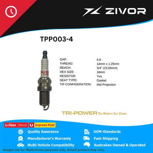 New TRI-POWER OE Technology Premium Platinum Spark Plug 4 Pack #TPP003-4