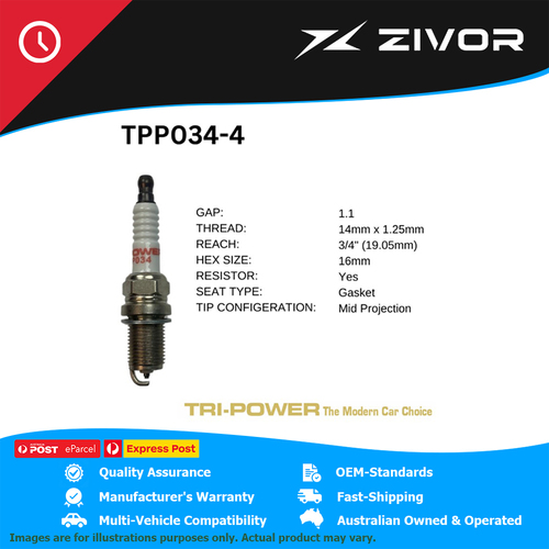 New TRI-POWER OE Technology Premium Platinum Spark Plug 4 Pack #TPP034-4