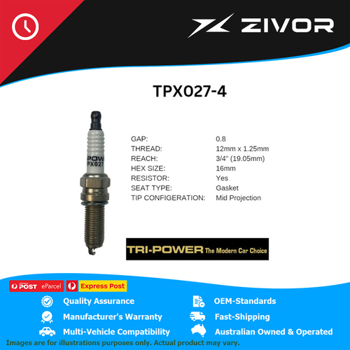 New TRI-POWER OE Technology Iridium Spark Plug 4 Pack #TPX027-4