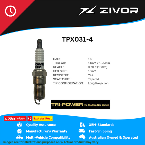 New TRI-POWER OE Technology Iridium Spark Plug 4 Pack #TPX031-4