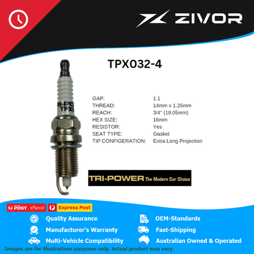 New TRI-POWER OE Technology Iridium Spark Plug 4 Pack #TPX032-4