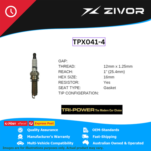 New TRI-POWER OE Technology Iridium Spark Plug 4 Pack #TPX041-4