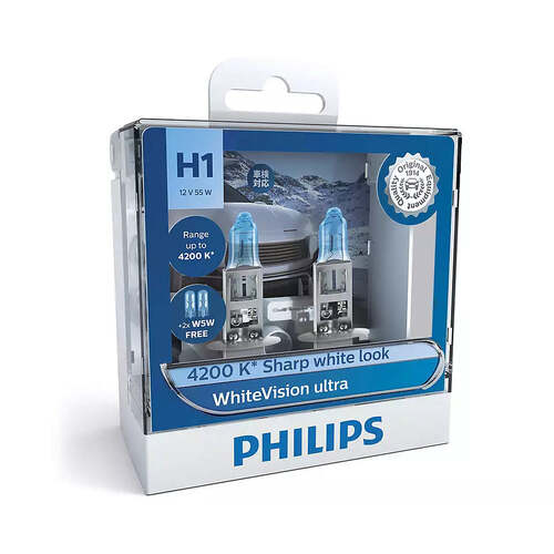 New PHILIPS GLOBE H1 W5W 12V 55W TWIN PACK WHITE VISION ULTRA (12258WVUSM)