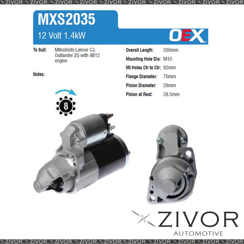 MXS2035-OEX Starter Motor 12V 8Th CW Mitsubishi Style For MITSUBISHI Lancer, CJ