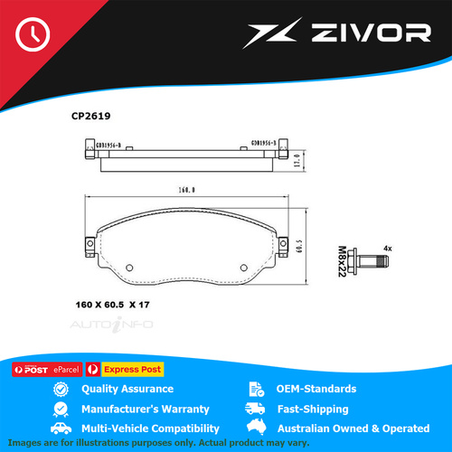 PREMIER Ceramic Brake Pads For RENAULT TRAFIC LWB, SWB X82 1.6L R9M.450 #CP2619