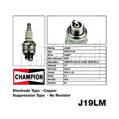 6x New CHAMPION Performance Driven Quality Small Engine Spark Plug #J19LM