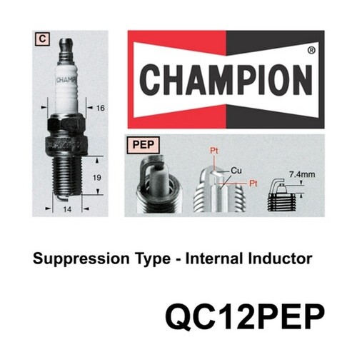 6x CHAMPION Performance Driven Quality Marine / Motorcycle Spark Plug #QC12PEP