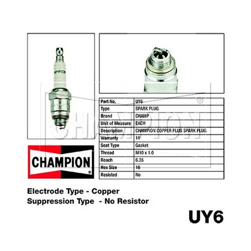 6x New CHAMPION Performance Driven Quality Small Engine Spark Plug #UY6