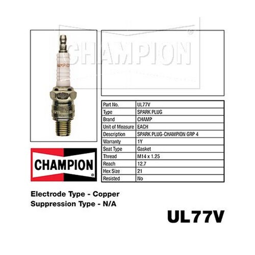 4x New CHAMPION Performance Driven Quality Marine / Motorcycle Spark Plug #UL77V