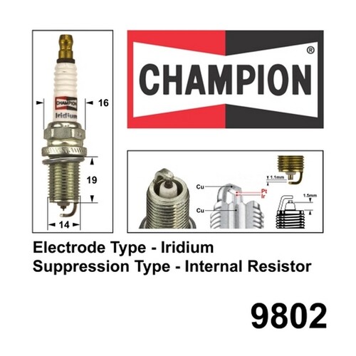 2x New CHAMPION Performance Driven Quality Iridium Spark Plug #9802