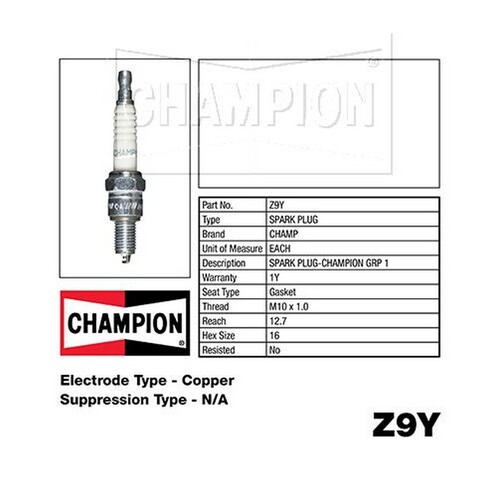 2x New CHAMPION Performance Driven Quality Marine / Motorcycle Spark Plug #Z9Y