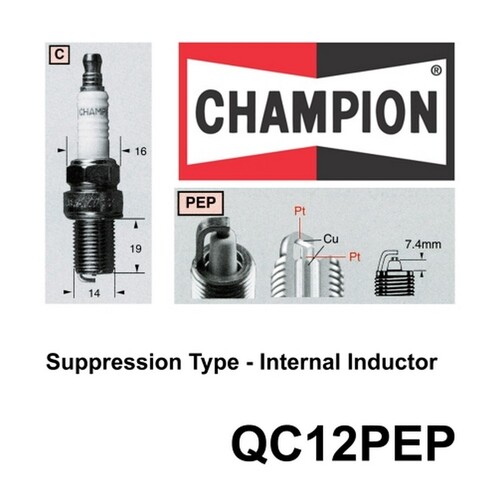 CHAMPION Performance Driven Quality Marine / Motorcycle Spark Plug #QC12PEP