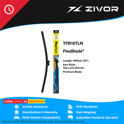 TRIDON Flex Wiper Blade Top Lock Push Button Narrow 400mm For Hyundai #TFB16TLN