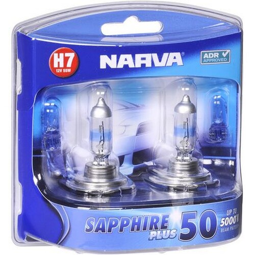 New Genuine NARVA H7 12V 55W Sapphire Plus 50 Globe - 2 Pce #48525BL2