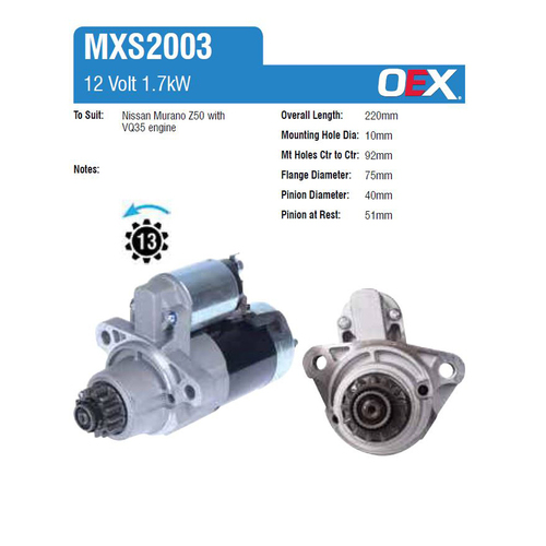 New Genuine OEX Starter Motor #MXS2003