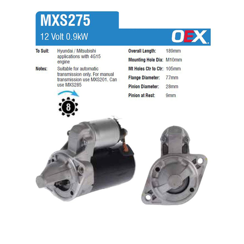 New Genuine OEX Starter Motor #MXS275