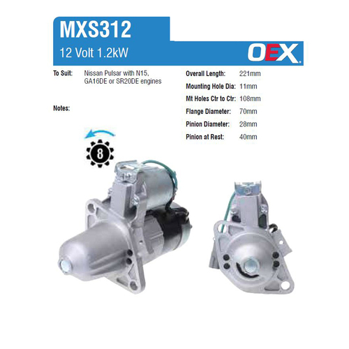 New Genuine OEX Starter Motor #MXS312