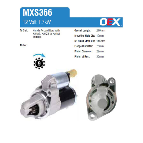 New Genuine OEX Starter Motor #MXS366