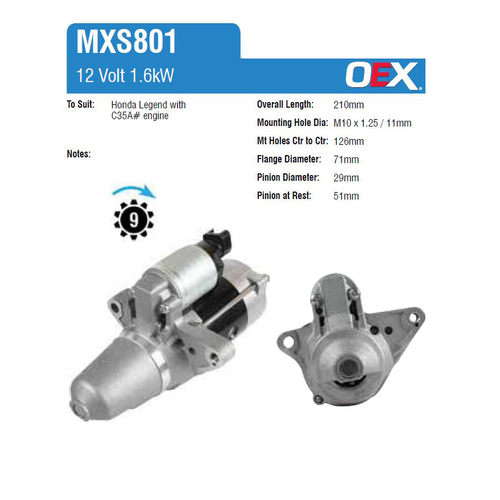 New Genuine OEX Starter Motor #MXS801