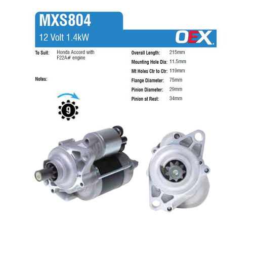 New Genuine OEX Starter Motor #MXS804
