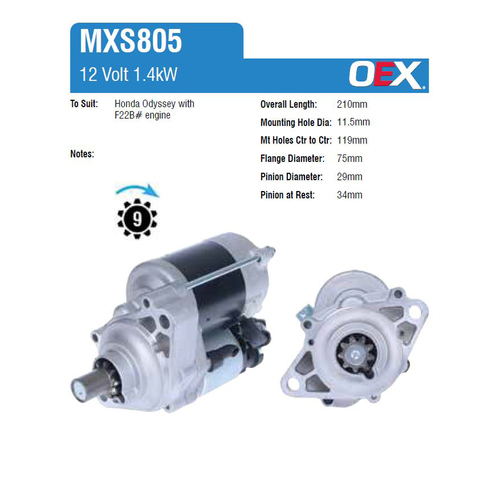 New Genuine OEX Starter Motor #MXS805