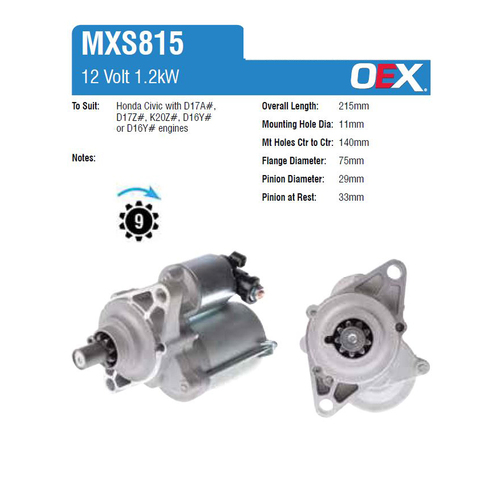 New Genuine OEX Starter Motor #MXS815