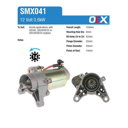 New Genuine OEX Starter Motor #SMX041